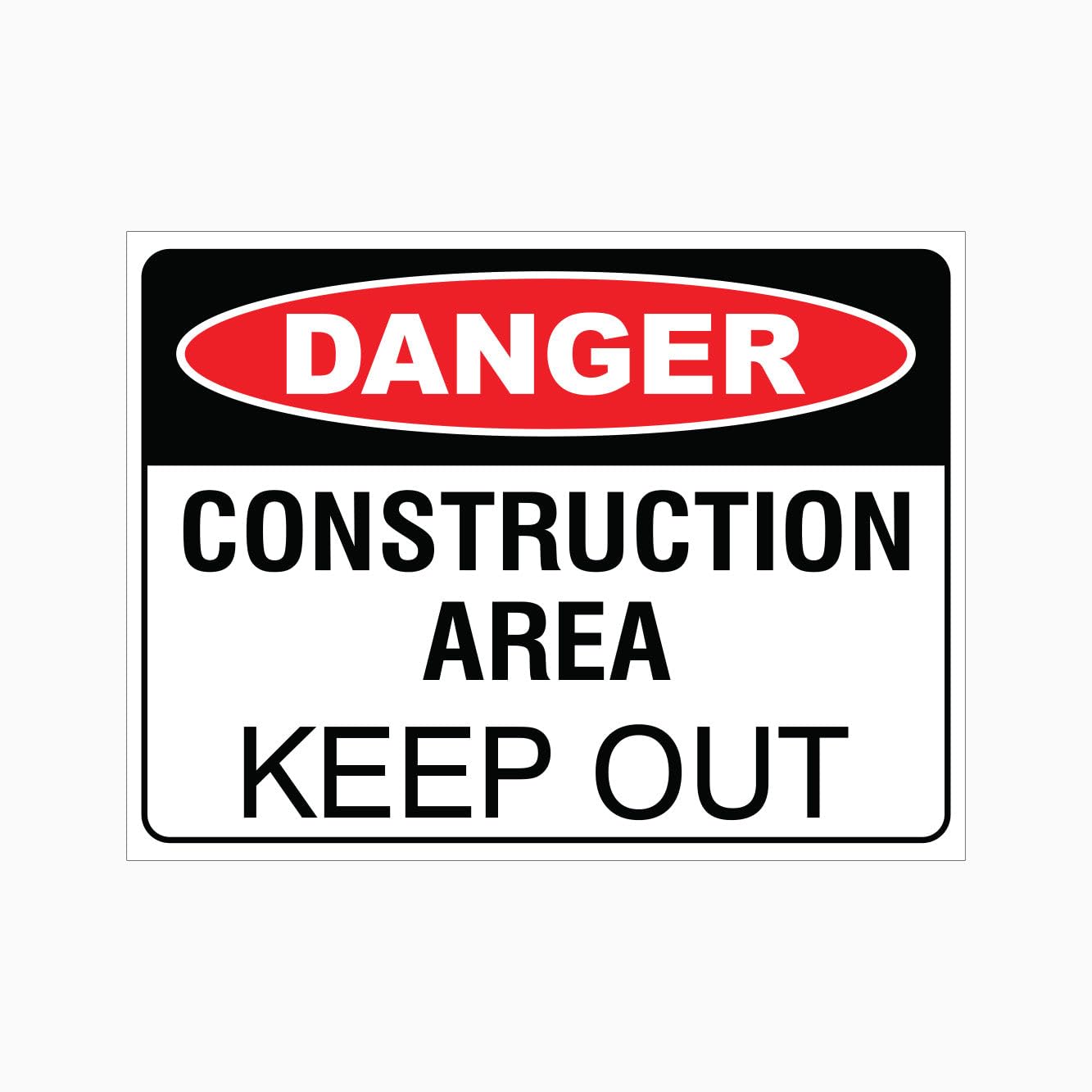DANGER CONSTRUCTION AREA - KEEP OUT Sign, 12x8 Metal Tin Sign, repeated warning for construction working zones.