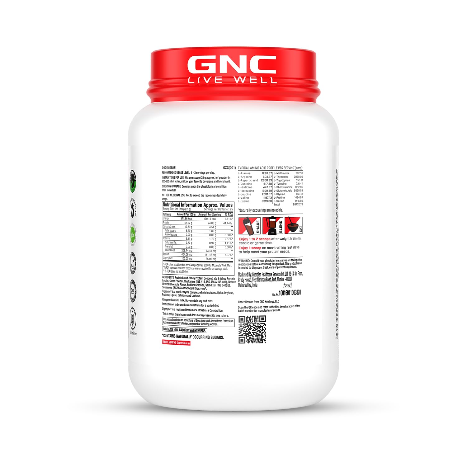 GNC Pro Performance 100% Whey Protein | New Formulation | 24g Protein, 5.7g BCAAs, 12.3g EAAs | Added DigeZyme® | Whey Isolate & Concentrate Blend, Low Carb (4.51g), No Added Sugar | Chocolate Supreme , 907g — Amazon image 8