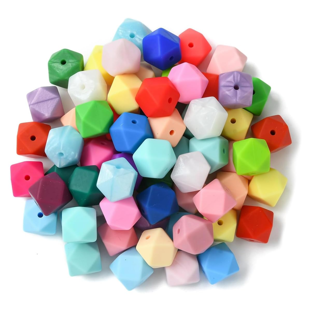 Durlo 100pcs Hexagonal Silicone Beads 14mm Large Rubber Hexagon Beads for DIY Jewelry Bracelets Necklaces Random Colors
