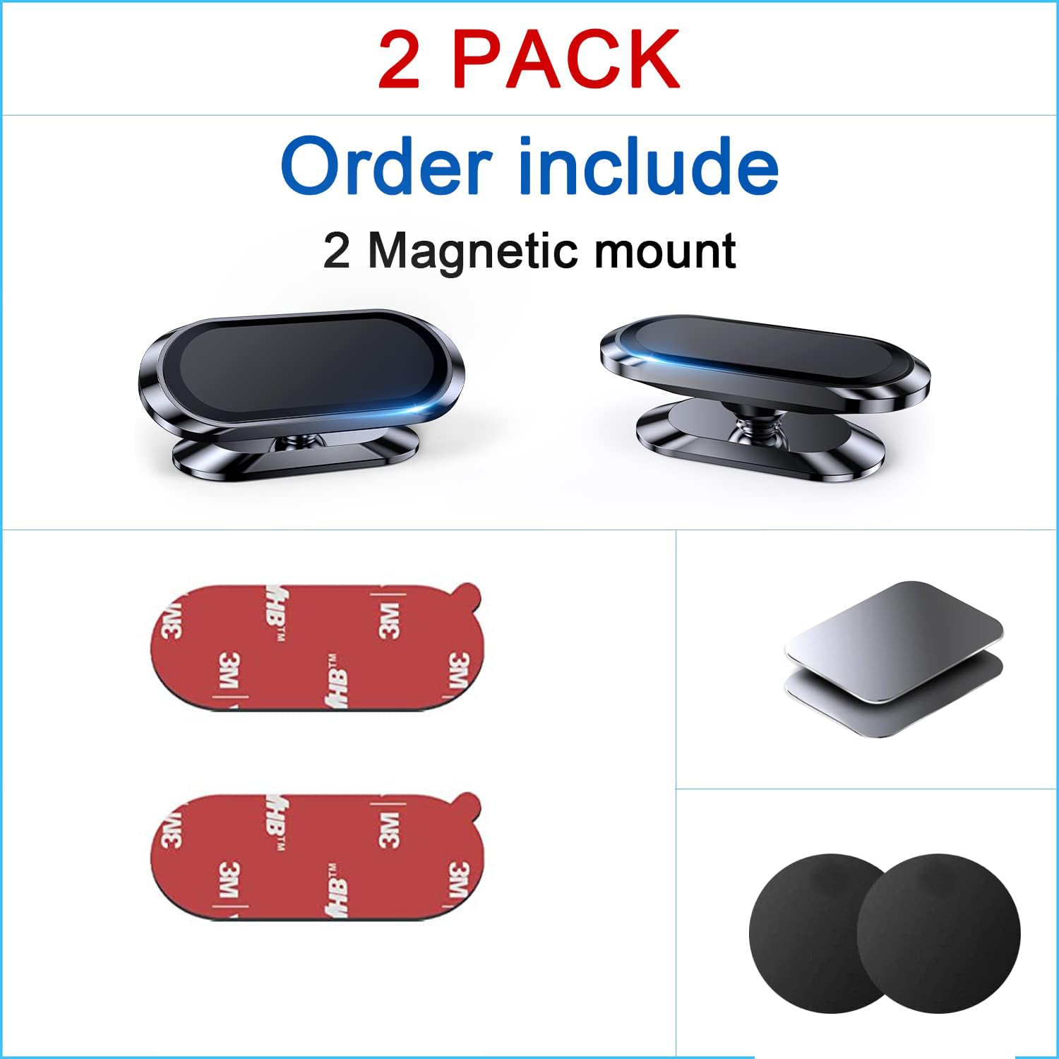 MACHSWON 2-PACK Magnetic phone holder for car dash 360° Rotation Universal Dashboard Carmount Magnetic Phone Mount 4 Metal Plate Car mount for iPhone magnetic car mount for cell phone - Image 2