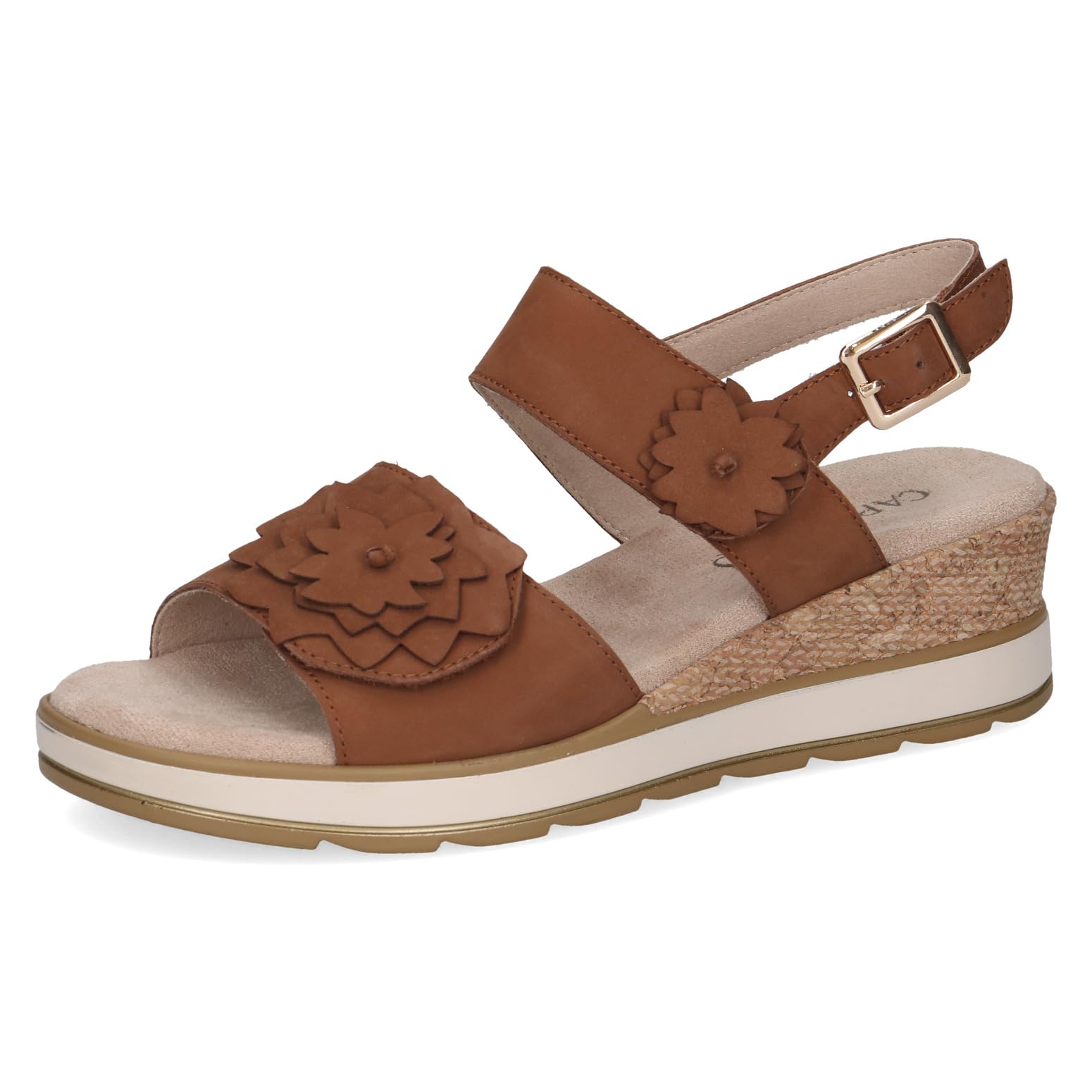 Caprice women's flat sandal in leather, Brown (COGNAC NUBUC), 6.5 UK