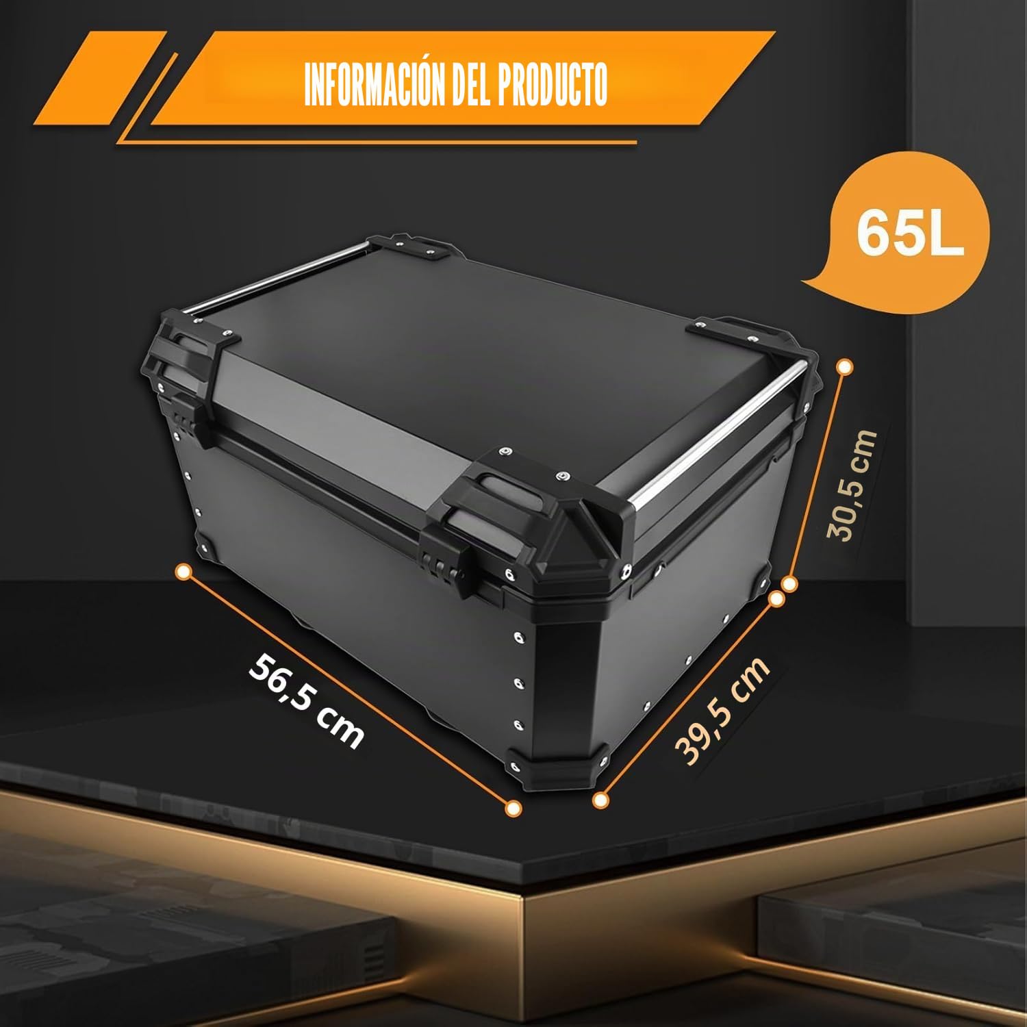 65L Motocicleta Top Case Aluminio Impermeable, Boot Caja Trasera con Cerradura de Seguridad para el Equipaje con Placa de Montaje, Negro