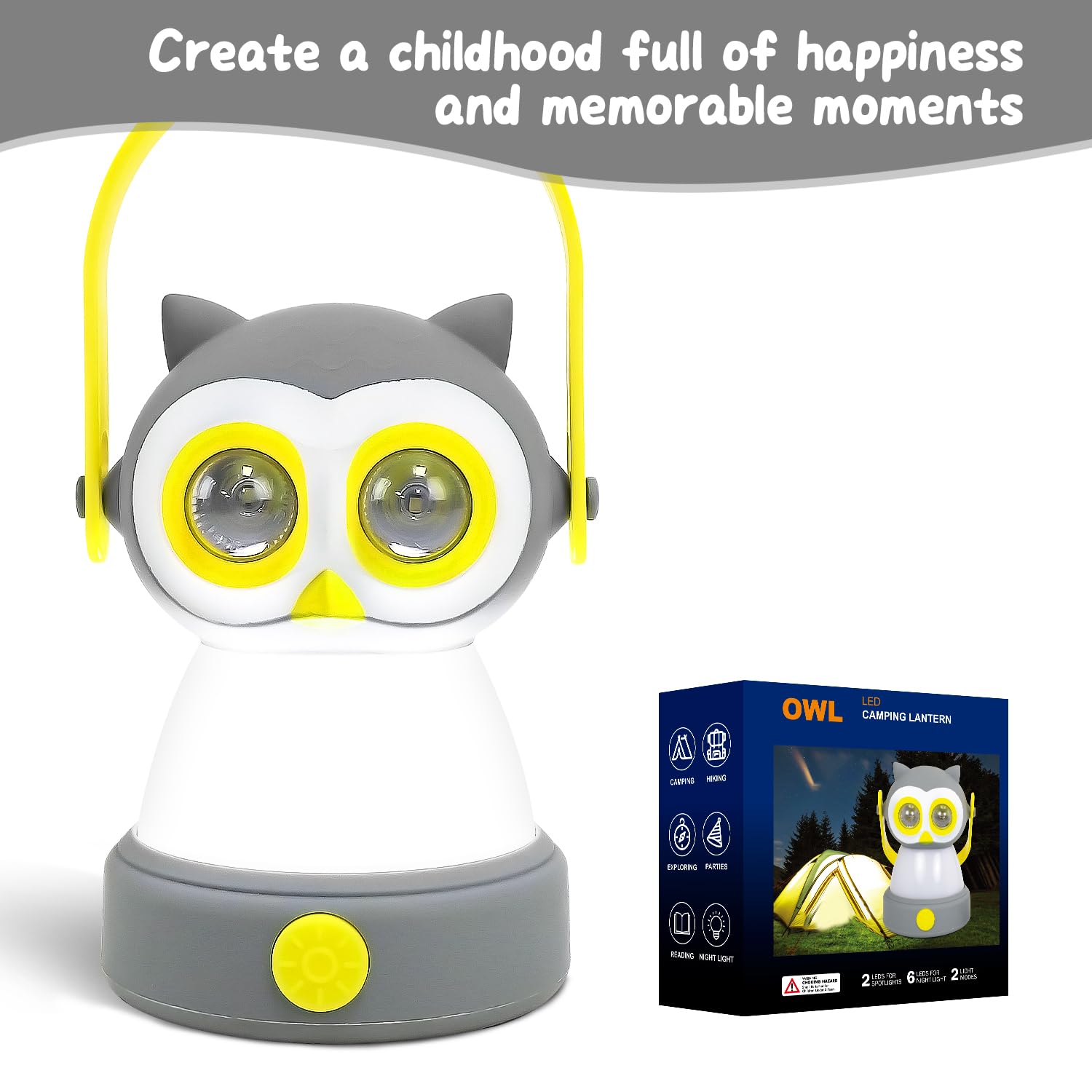 LED Gufo Campeggio Luce Bambini 6-14 Anni, Luce Notturna, Lampada Notturna per Bambini, Lucina Notturna, Luci Notturne, Night Light, Regalo Compleanno Natale Festa Bambini, Batterie Escluse