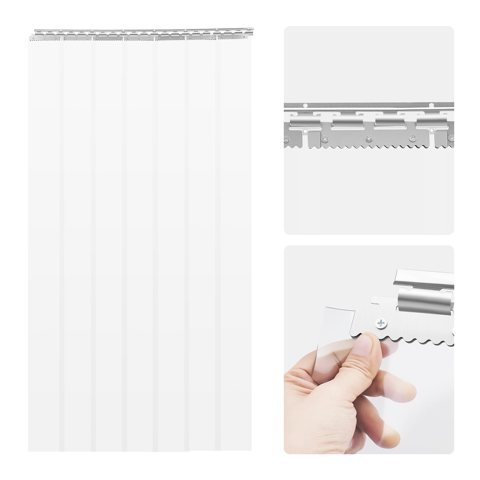 Kit complet de rideau à lamelles en PVC transparent - Hauteur 2 m x largeur 1,05 m - Rideau industriel à lamelles en PVC transparent - Pour portes piétonnes, chambres froides, écurie
