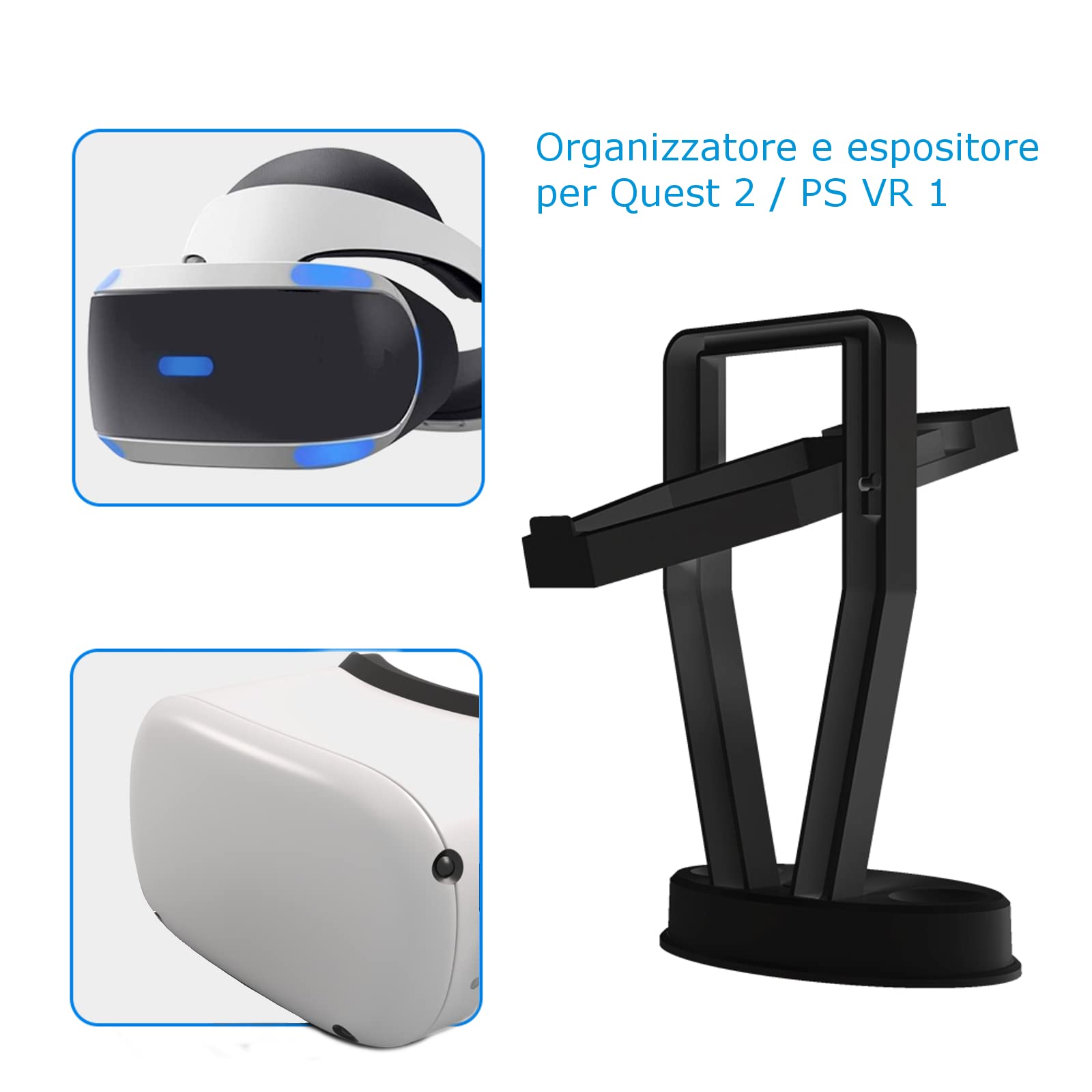 Digicharge Supporto per cuffie VR per Oculus Meta Quest 3S / Quest 3 / Quest 2 / PS VR Display Mount Station per cuffie e controller touch, supporto di archiviazione VR con base per controller