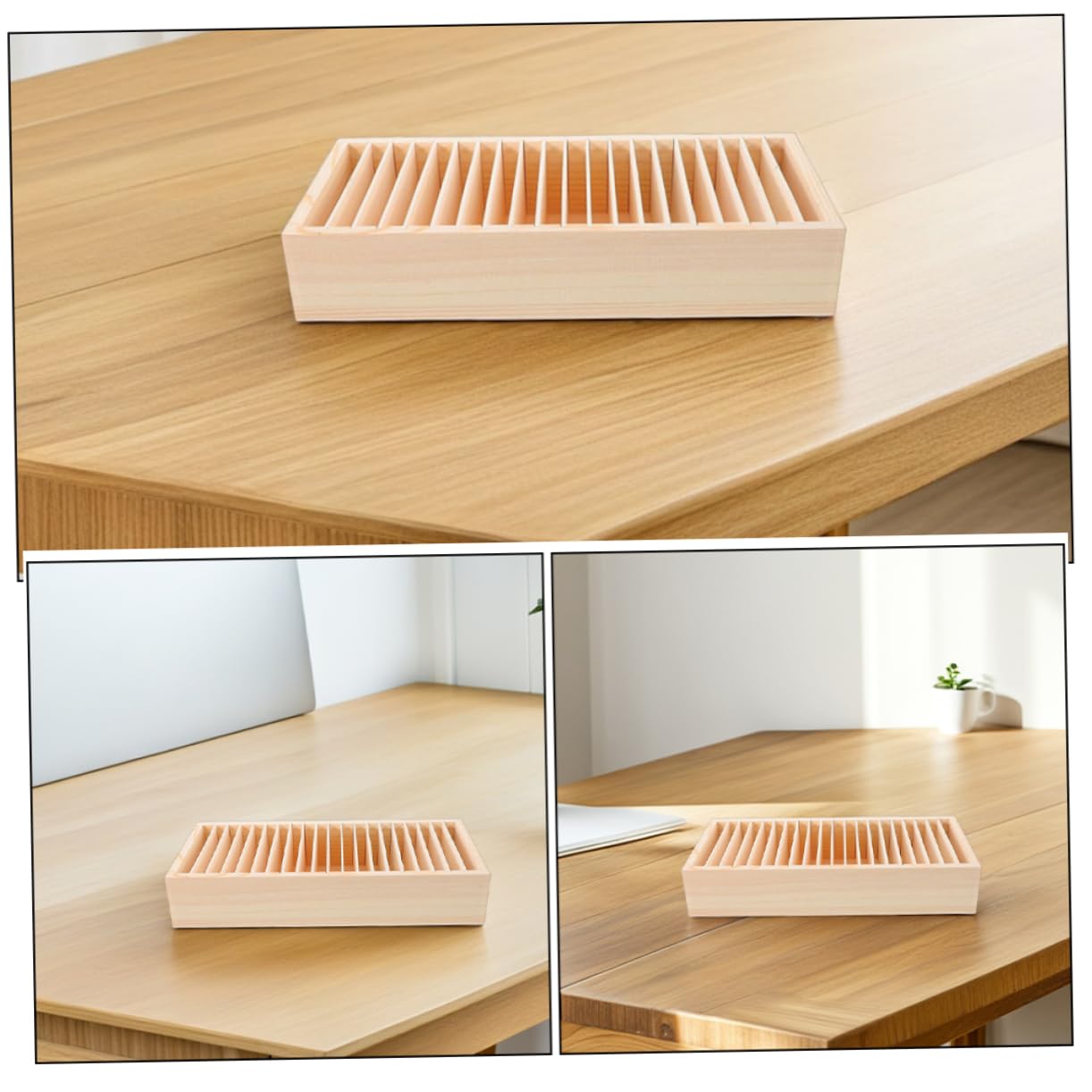 Operitacx Scatola in Legno Beige Multi-scomparto e Struttura Staccabile Porta Biglietti da Visita e Fermagli 2 Pezzi per Design per Ufficio e Casa