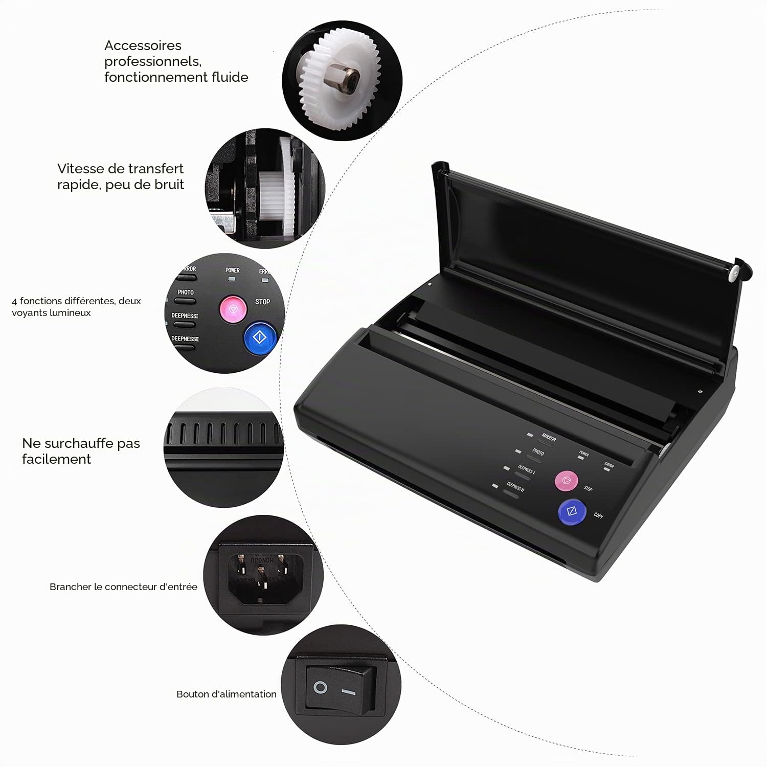 BIOMASER Machine de Transfert de Tatouage Tatouage Machine Copieur | Professionnel Machine de Tatouage Thermique Pochoir papier Imprimante Transfert