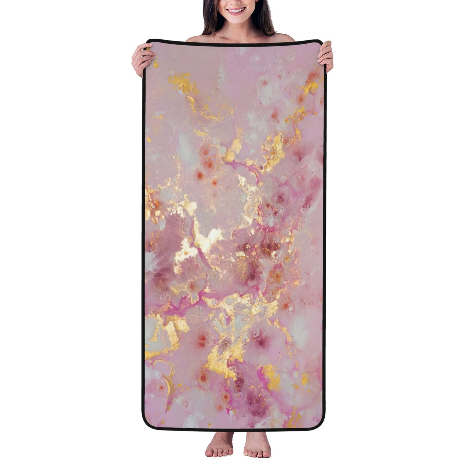 JBJGKHLP Pink Marble Texture Print Women Men Couples Coral Velvet Bath Towel Ultra-Soft For Home Bathroom Travel