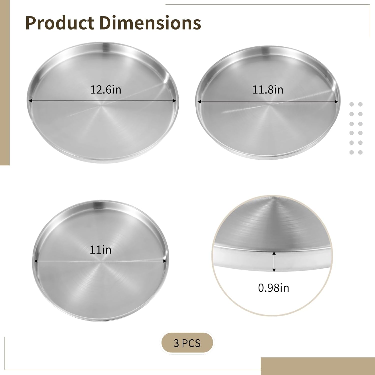 3 Pieces Round Silver Serving Tray Stainless Steel Round Decorative Coffee Table Trays, Jewelry Cosmetic Organizer Plates, Vanity Trays for Candles, Perfume