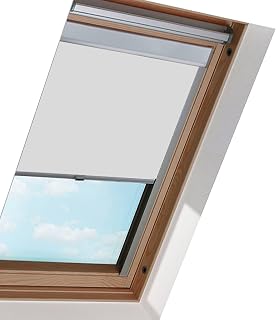 Dachfenster verdunkelungsrollo, Thermorollo, Sonnenschutz, mit Führungsschiene, Aluminium Rahmen, Grau, Rollo für dachfenster, für F06 (Fenstergröße: 49.3x94cm), Einfache Montage
