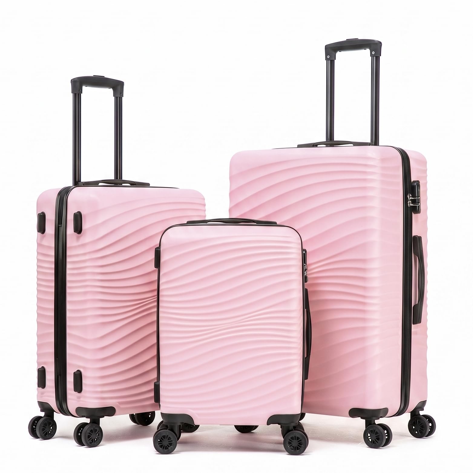 3 Piece Luggage Sets, Lightweight Hardside, TSA Lock, Spinner Wheels (Pink)