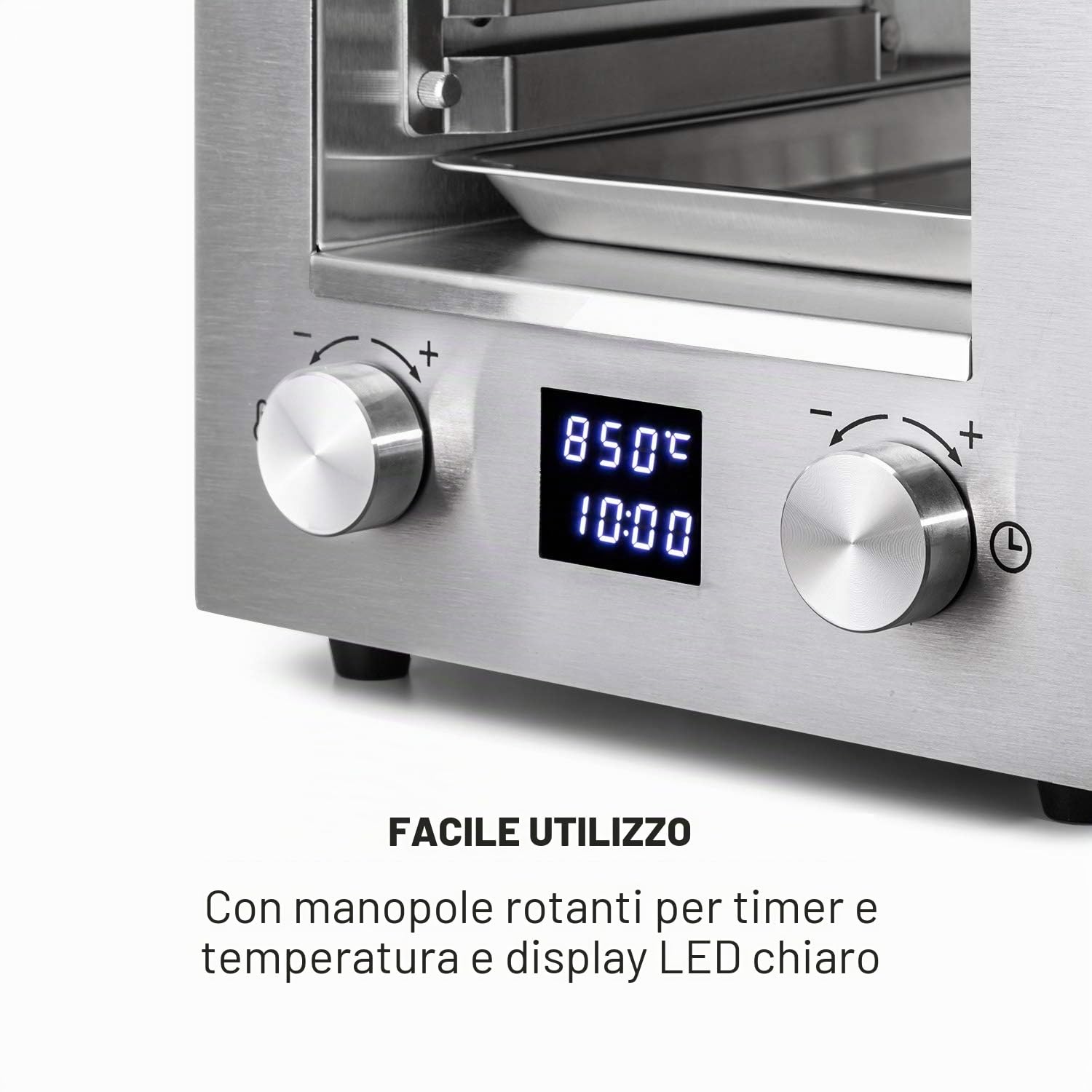 Klarstein Hannibal - Griglia ad Alta Temperatura, Indoor, Interni, Potenza: 2.200 W, 200-850 °C, Elemento a Infrarossi, CharForce System, Superficie: 18,5 x 30 cm, Display LED, Timer, Argento