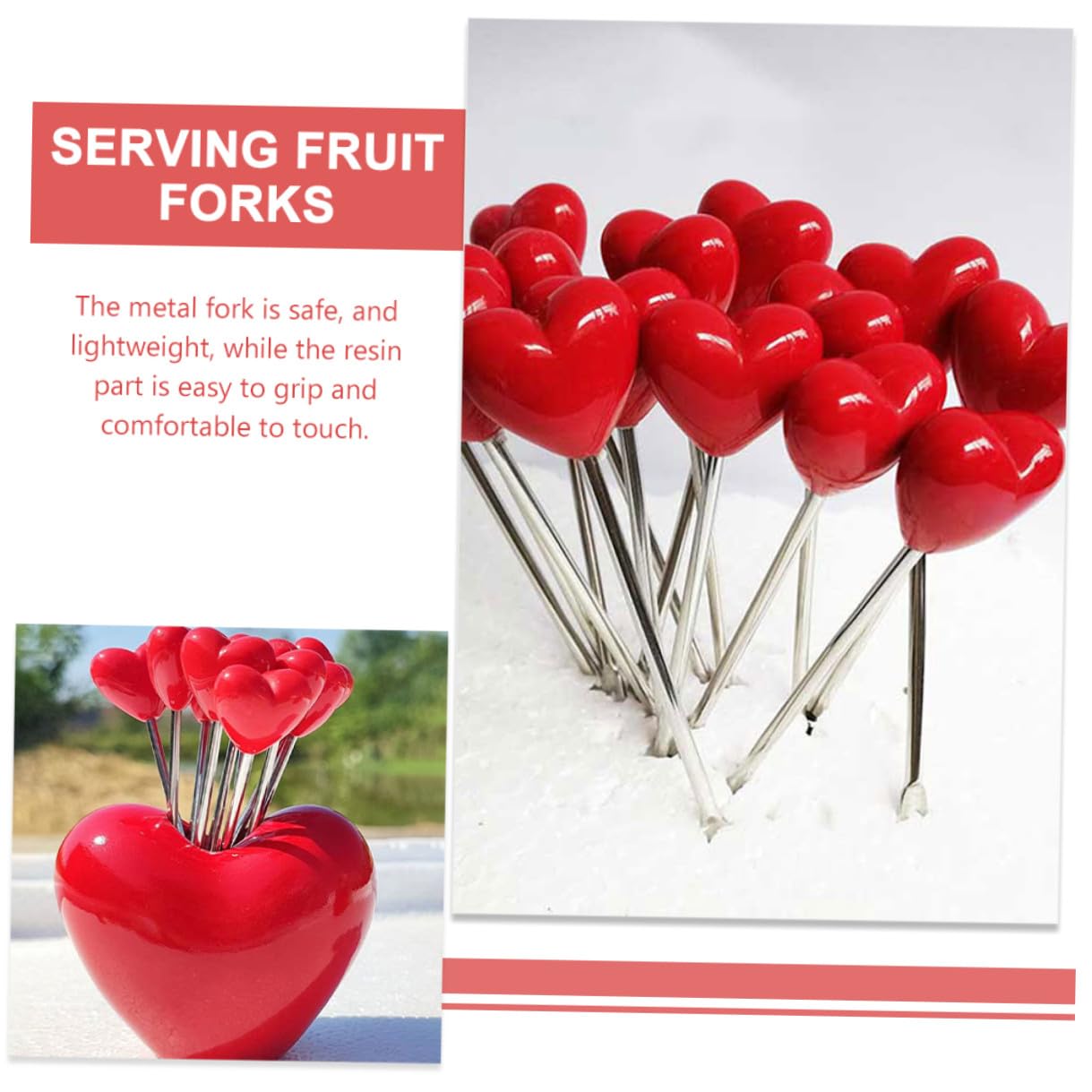 SOLUSTRE 1set Mini Forchette da Frutta e Dessert con Supporto Cuore Forchettine in Resina e Metallo per Antipasti Torte e Cocktail Adatte per Casa Ristorante e Feste