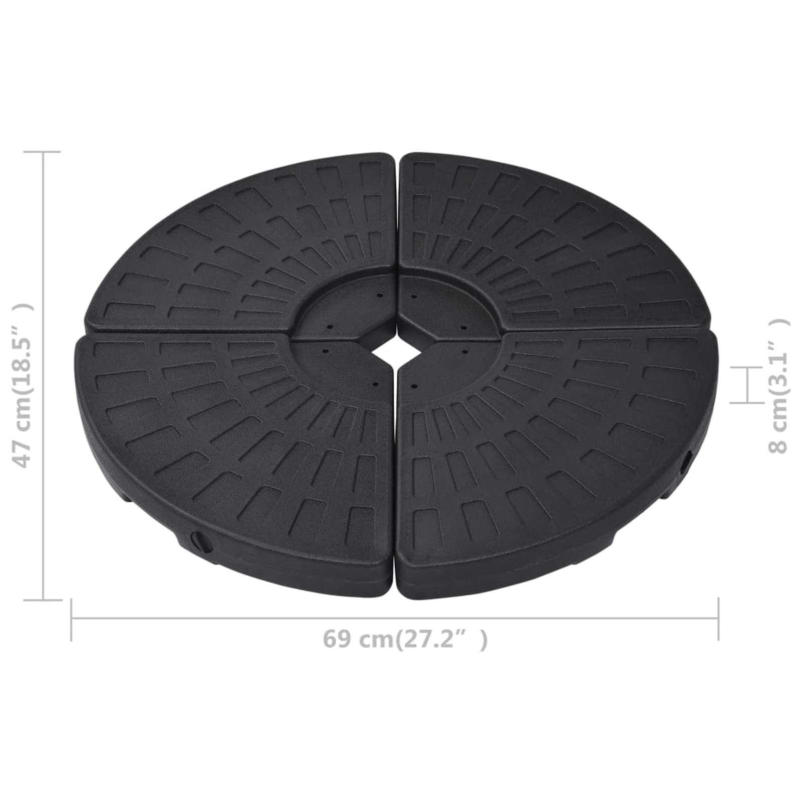Socle de Parasol en Forme d'éventail 4 pcs Noir,Pied De Parasol,Pied De Parasol Lourd,Pied De Parasol sur roulettes