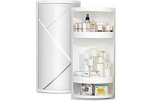 Bathroom Storage Corner Vanity Cabinet - Rotating Corner Shelves