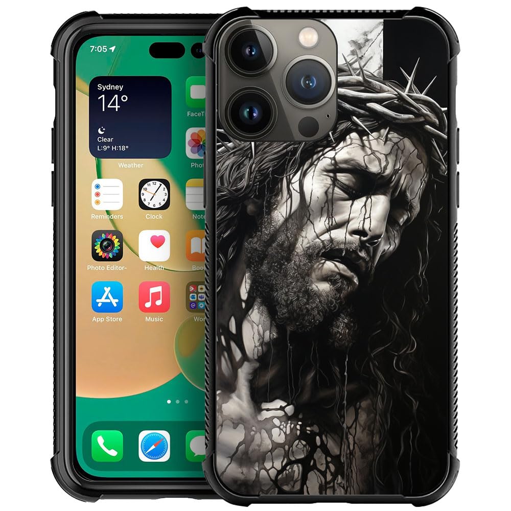 CARLOCA Compatible with iPhone 12 Pro Max Case,Jesus Cross Thorns Pattern Ultra Protection Shockproof Soft Silicone TPU Non-Slip Back for iPhone 12
