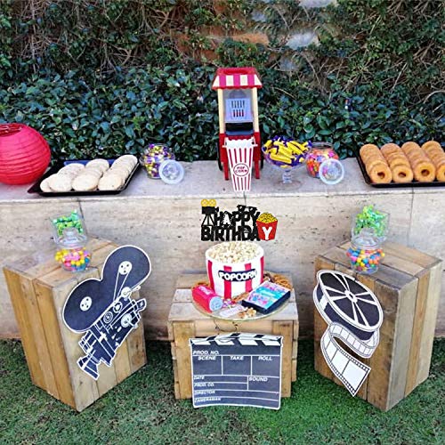 Glitter Movie Night Birthday Cake Topper Film Happy Birthday Party Supplies Camera Roll Hollywood Theme Movie Cinema Cake Party Decorations #TOP5