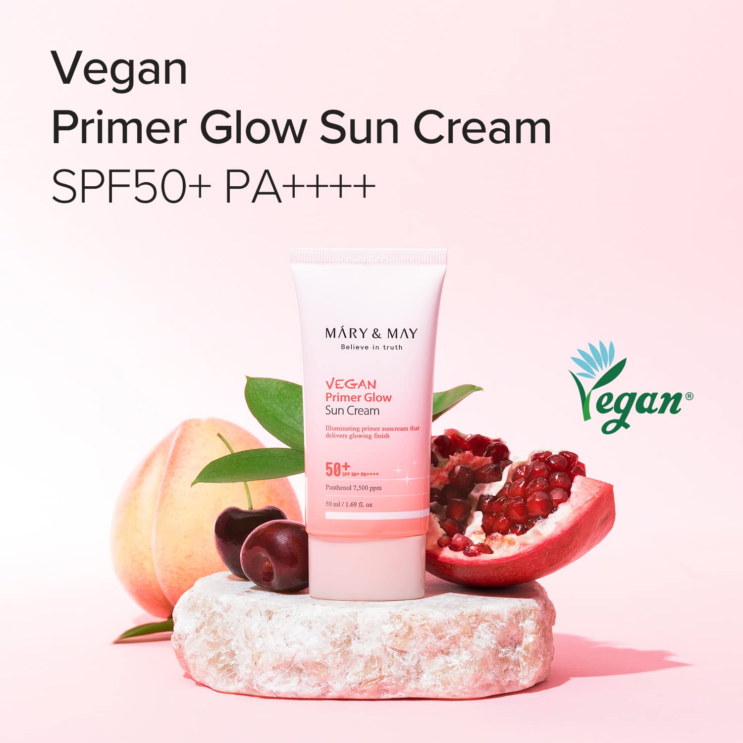 Mary&May Vegan Primer Glow Sun Cream SPF50+ PA++++, Korean Vegan Sunscreen with Pomegranate, Kombucha & Panthenol, Tone-Up - Image 2