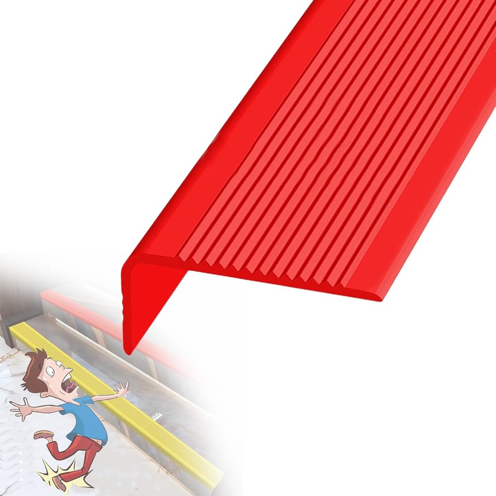ZTZBFGM Red,5 m/196.85 in, Non-Slip Rubber Stair Nosing - Adhesive PVC Edge Protector for Indoor Outdoor Steps