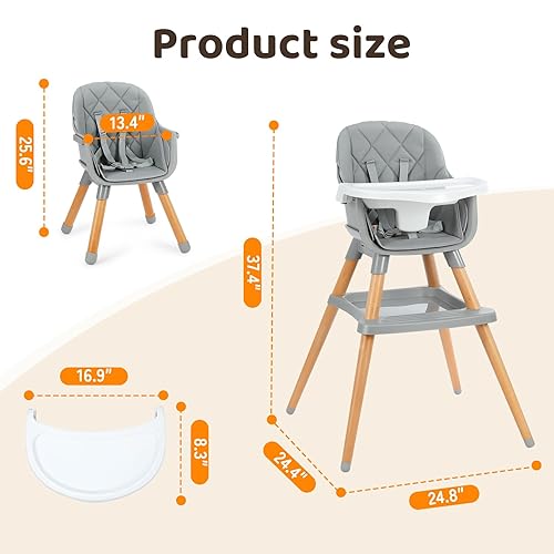 Miniatura 7 de Ezebaby Sillas altas 6 en 1 para bebés y niños pequeños, silla alta convertible para bebé y silla de bebé, silla alta de madera con almacenamiento y