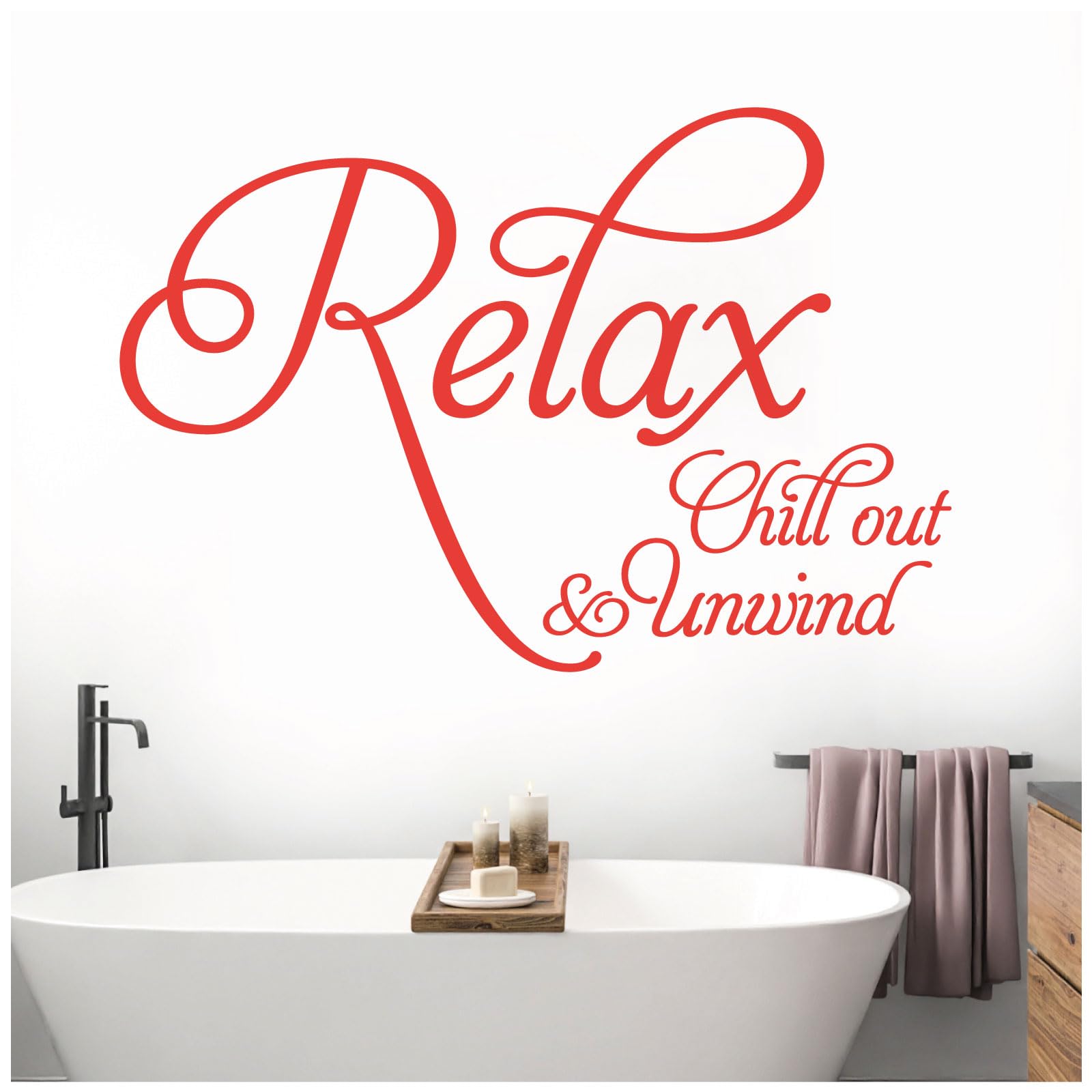 Relax, Chill Out, Unwind - Bathroom, Spa Wall Quote, Decal Wall Art Sticker [Medium] [Poppy] — image 1