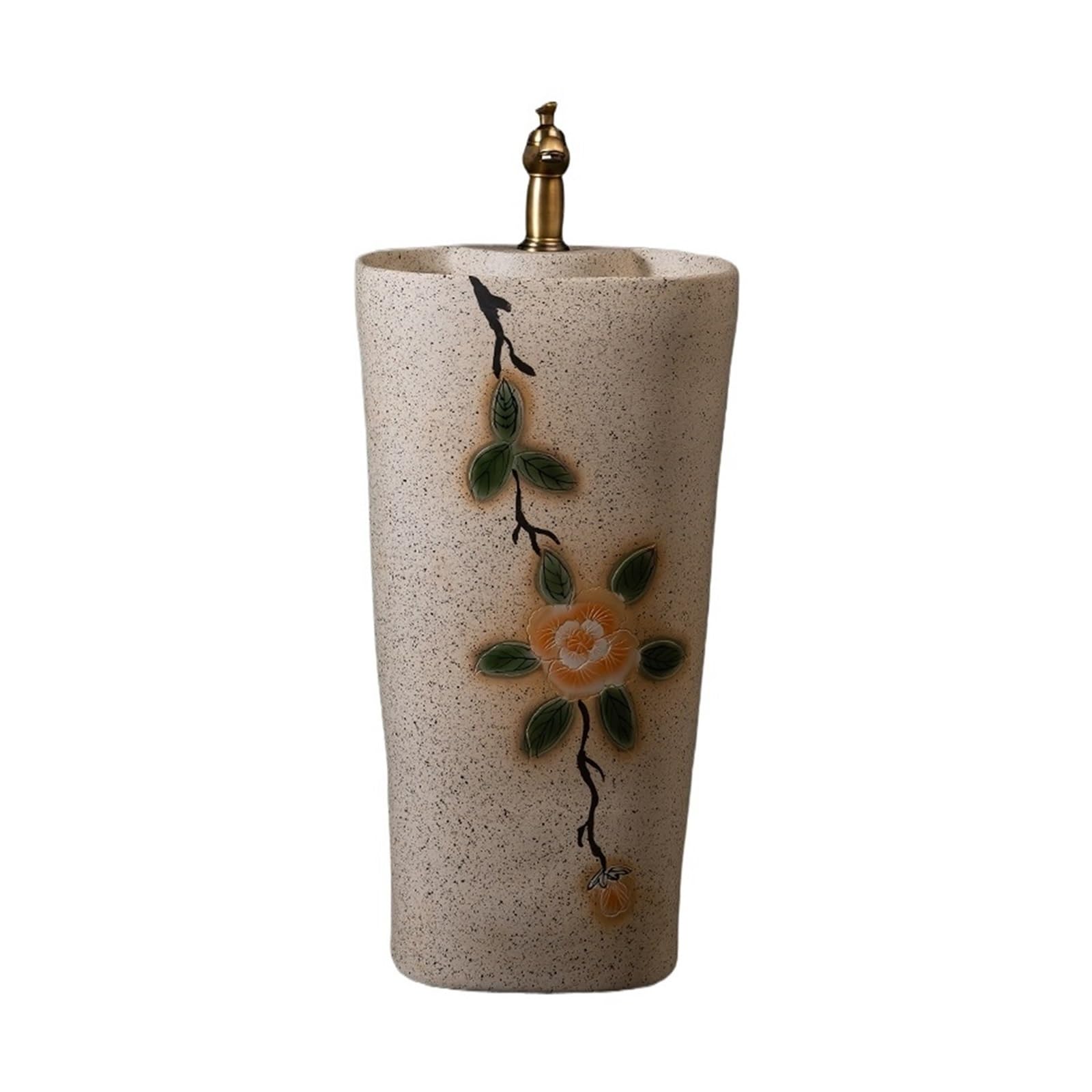 Freestanding Bathroom Sink Outdoor Garden Pedestal Sink Integrated Ceramic Washbasin with Faucet and Drain Kit Pedestal Sink