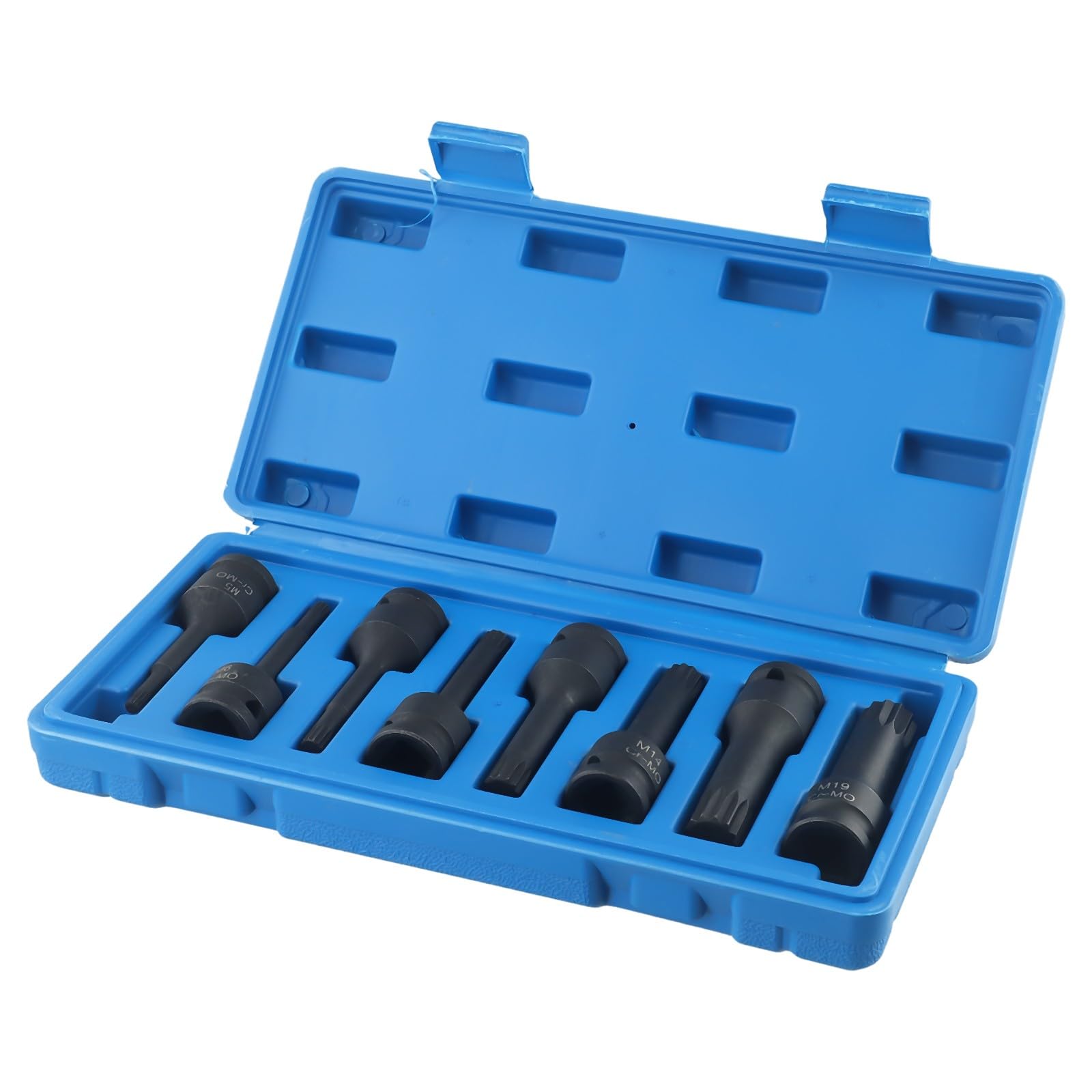 EasyByMall Set di chiavi a bussola Torx M5-M19 a 12 punti, 8 pezzi, 1/2", per riparazione automobilistica, struttura in metallo con custodia