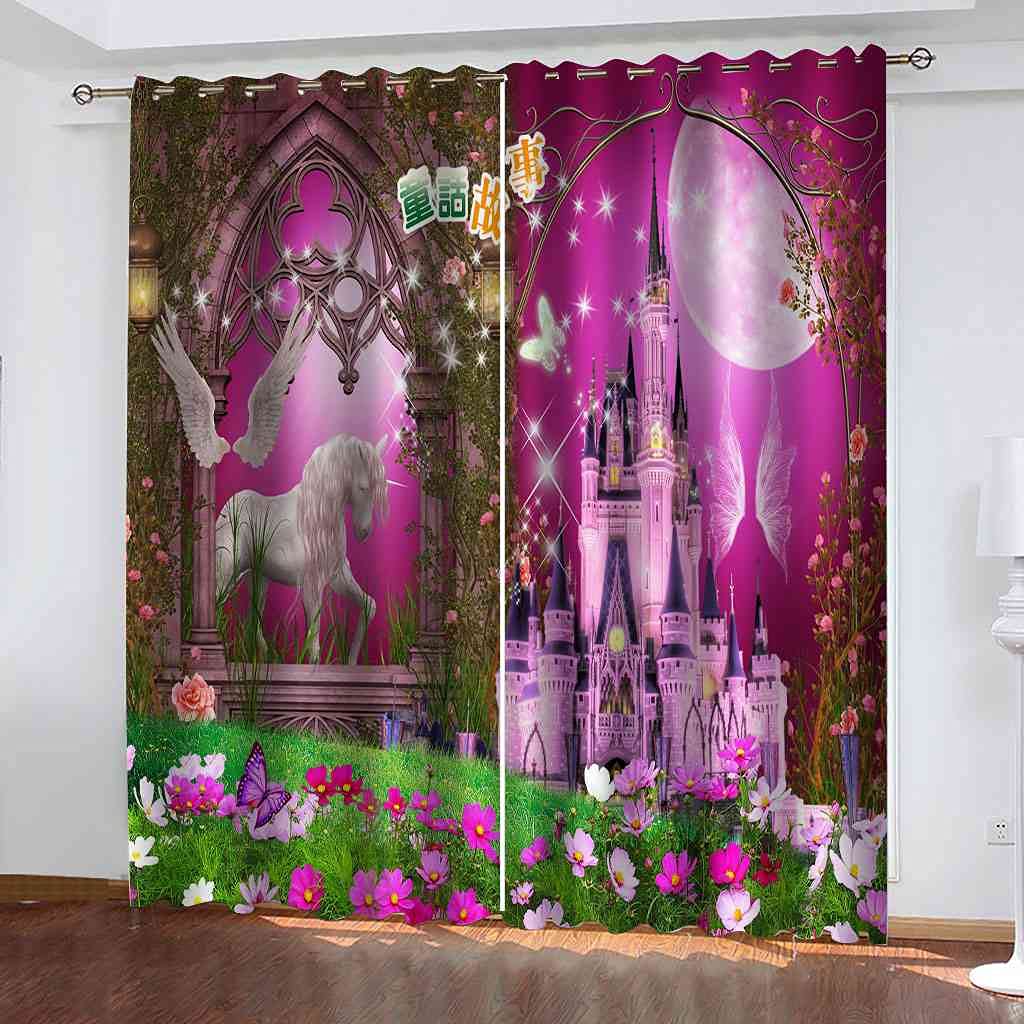 Rideaux de fenêtre contre le bruit et le froid motif château de fée violet
