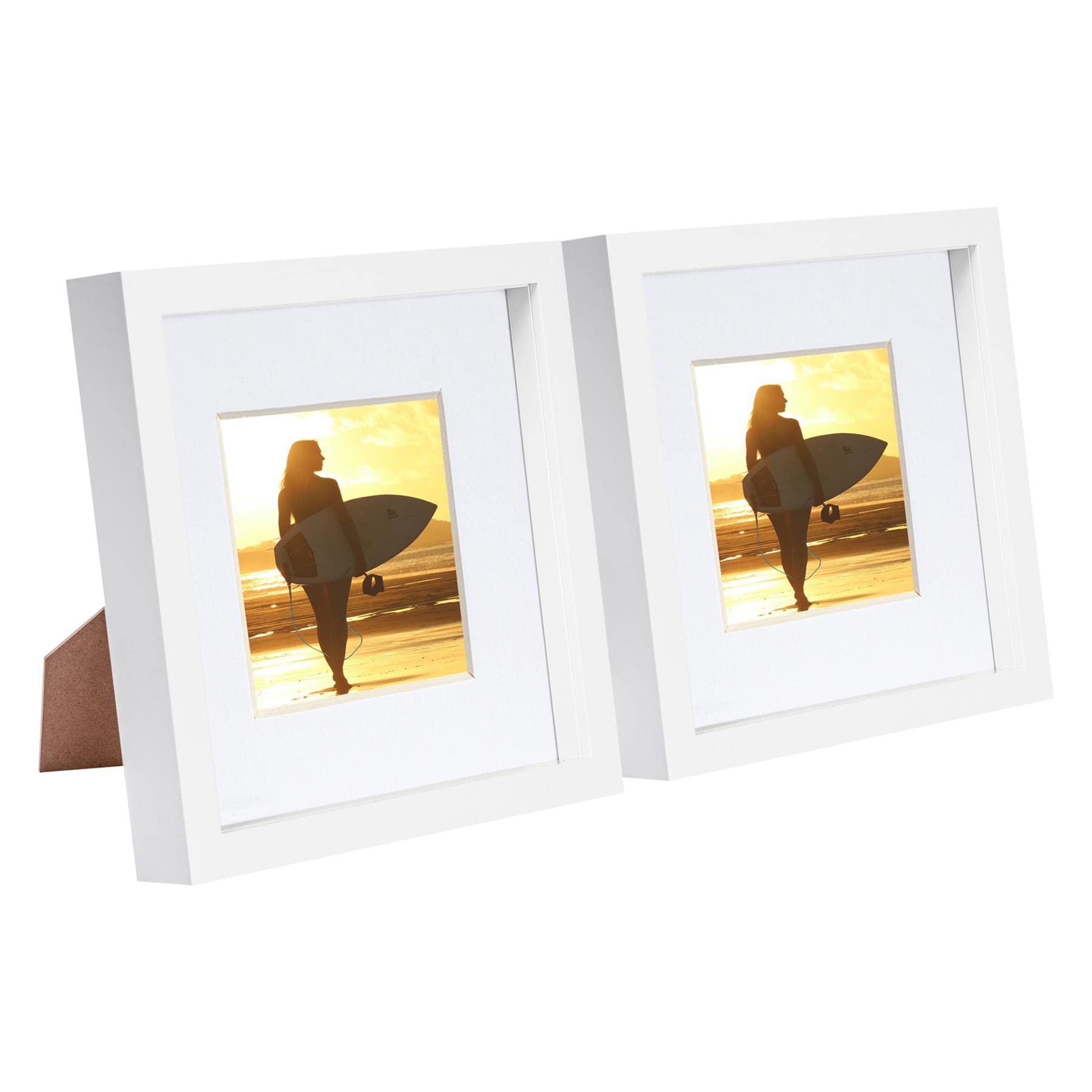 Nicola Spring White 8" X 8" 3D Box Photo Frames - 4" X 4" Mount - Pack Of 2