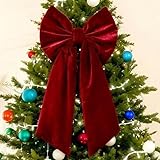 Burgundy Velvet Bows, 36” x 18“ Extra Large Red Velvet Bows Tree Topper, Burgundy Bows Christmas Tree Decorations, for Home Door Garland Wreath Tree Mantle Front Door Gift Party Holiday (1)