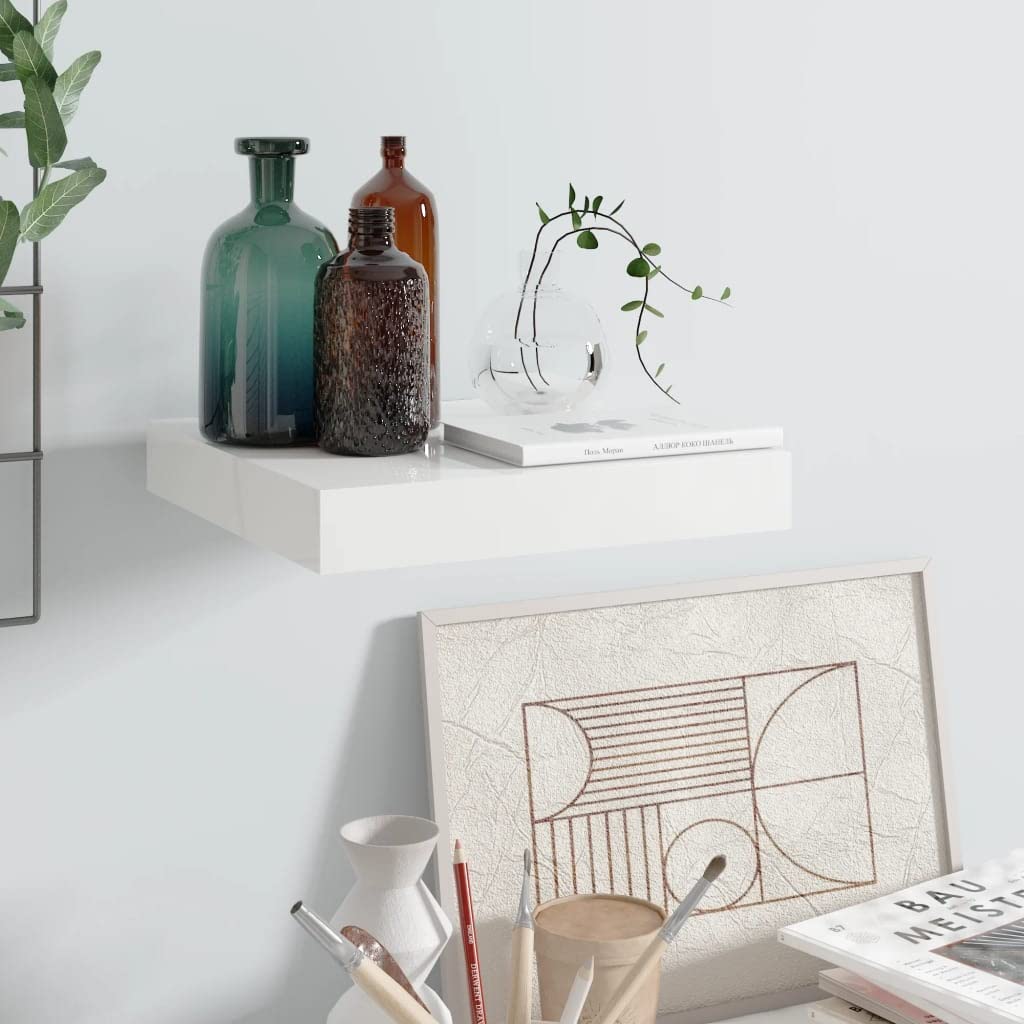 YUANCHUTOP Floating Shelves, White Gloss Wall Mounted Shelf with Invisible Brackets Book Plant Display Rack Storage for Bathroom Living Room Bedroom Entryway Hallway, 23cm