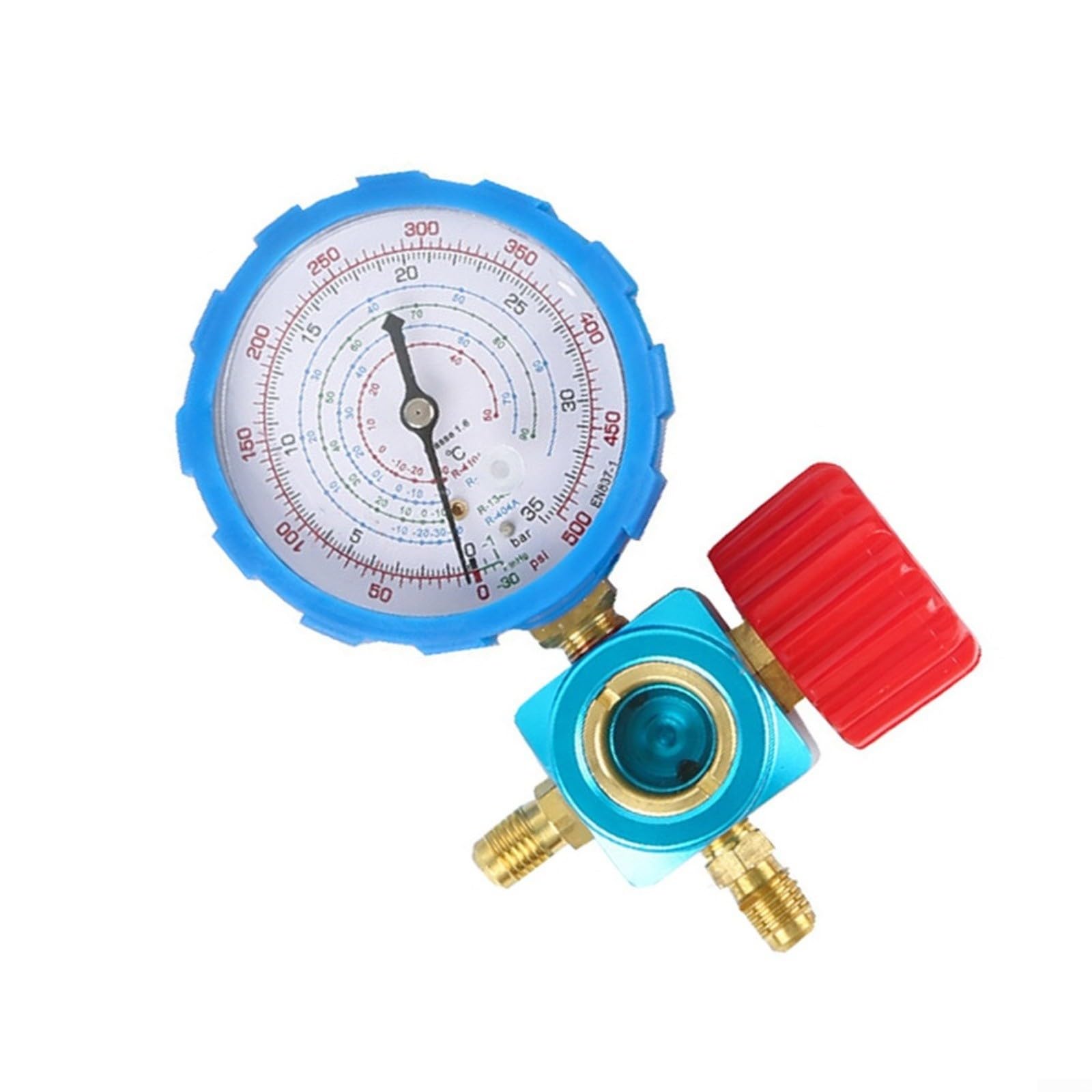 Manomètre basse pression AC avec verre de visée pour R22 R134a R410A R404A, port 6,35 mm, plage de -30 à 500 PSI pour chargement CVC