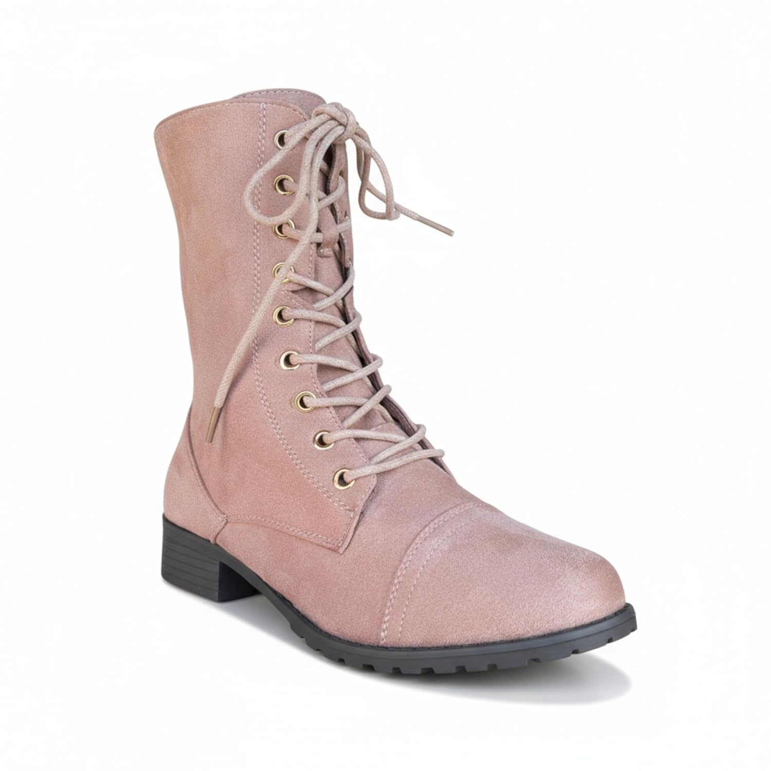 ABSOLEX Womens Lace up Round Toe Low Heel Combat Boots