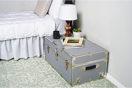 Miniatura 6 de Rhino Trunk & Case Baúl grande de vinilo en relieve de cuero, campamento de verano, universidad, almacenamiento de 32 x 18 x 14 pulgadas (rojo)