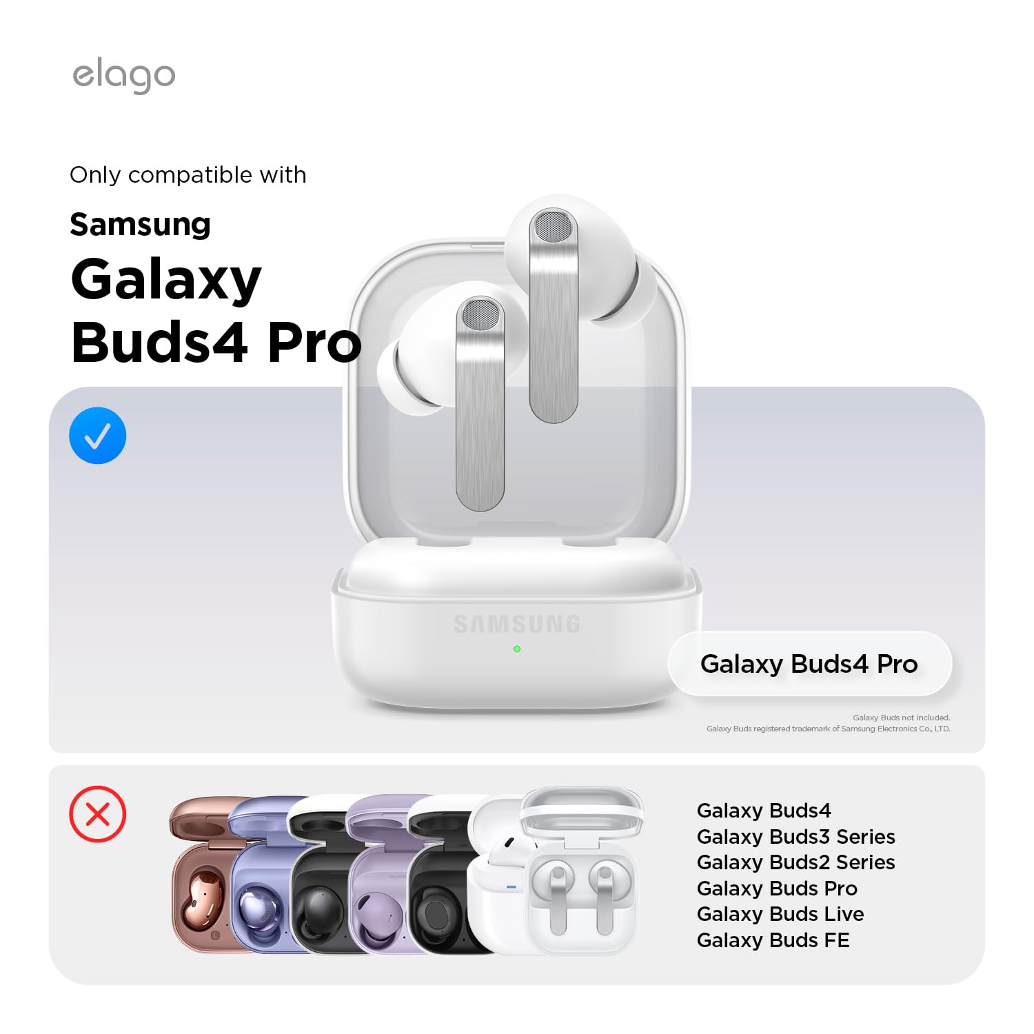 elago Uchwyty na Uszy do Galaxy Buds 4/4 Pro | Antypoślizgowy, Ergonomiczny Design, Wygodne Dopasowanie, Bezpieczne Użytkowanie (Biały)