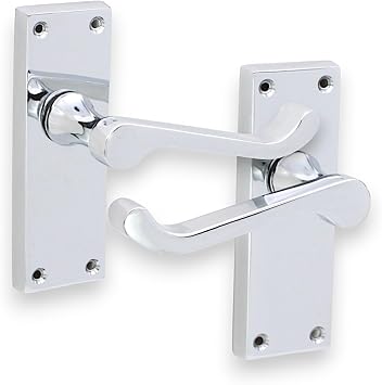 Infinity Decor Polished Chrome Victorian Scroll Lever Latch Door Pull Handle Pair on Rectangular Backplate Privacy Lock for Bathroom Internal Door