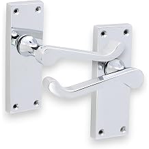 Infinity Decor Polished Chrome Victorian Scroll Lever Latch Door Pull Handle Pair on Rectangular Backplate Privacy Lock for Bathroom Internal Door