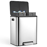 Vista 9 de GAOMON Cubo de Basura Dual Rectangular, Papelera de Acero Inoxidable con Tapa, 30 Litros (2 X 15 L), Papelera con Combinación de Reciclaje, Tapa