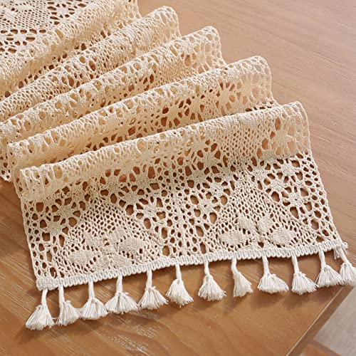 meioro Crochet Lace Table Runner, 12x56 Inch Boho Cotton Table Runners with Tassels, Rustic Farmhouse Table Decoration 56 Inches Long, Mesh Woven Table Decor for Shower Party Wedding by meioro - Image 4