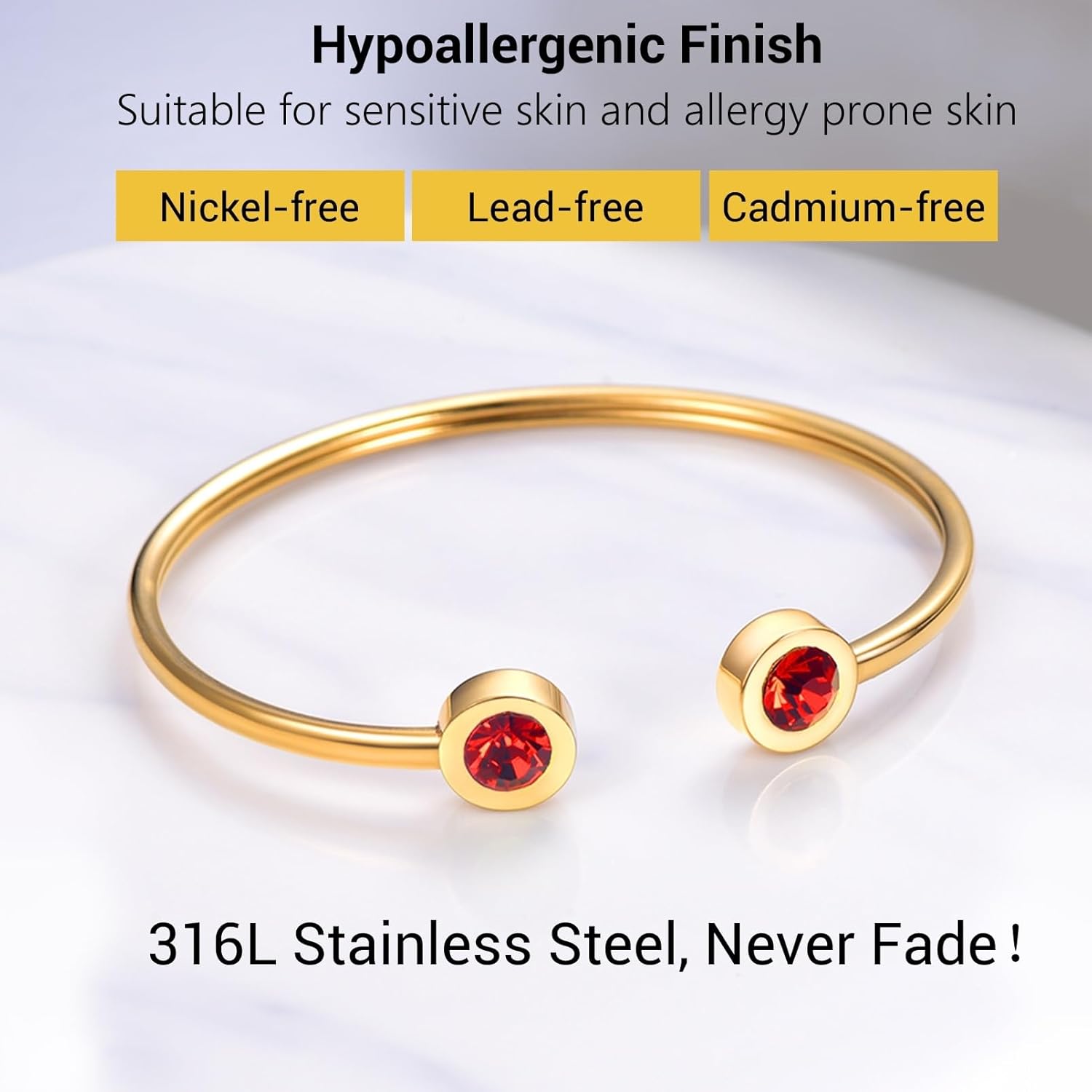 PROSTEEL Stainless Steel Birthstone Bracelet Jan - Dec Birthday,Jewelry for Women,2 Choices of Length, fit Wrist from 5.1''-7.6'' in Circumference, Come with Box - Image 4