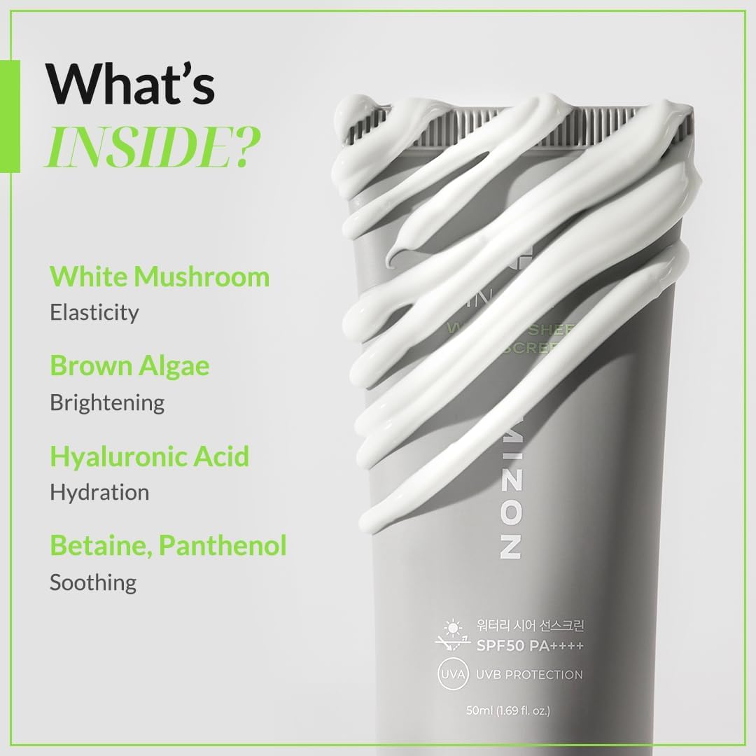 [MIZON] INOUT Watery Sheer Sunscreen SPF50+PA++++ (50ml) Protector Solar Fluido + Cuidado de la Piel Coreano, Protección 24H, Hidratante, Ácido Hialurónico, 100% Vegano — view 5