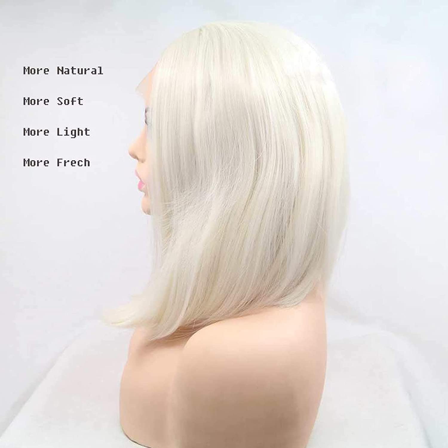 Blonde Bob Wigs for Black Women Platinum White Lace Front Wig 14 Inch Real Hair Synthetic Heat Resistant Fiber Short Wig Pre Plucked Hairline Glueless Realistic Cosplay Daily Drag Wig - Image 4