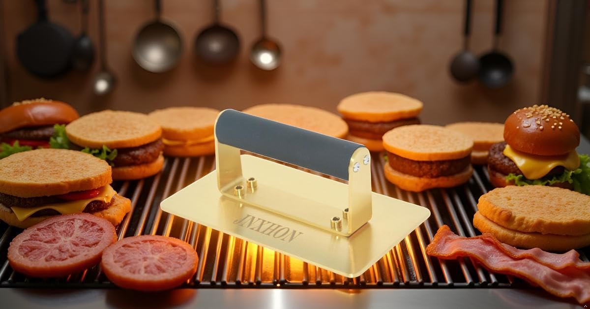Burgerpresse aus Titanlegierung mit Verbrühungsschutz, Titanlegierung, Burgerpresse für Grillplatte, Speckpresse, Grillpresse, Rinder-Pattypresse (20,3 cm)