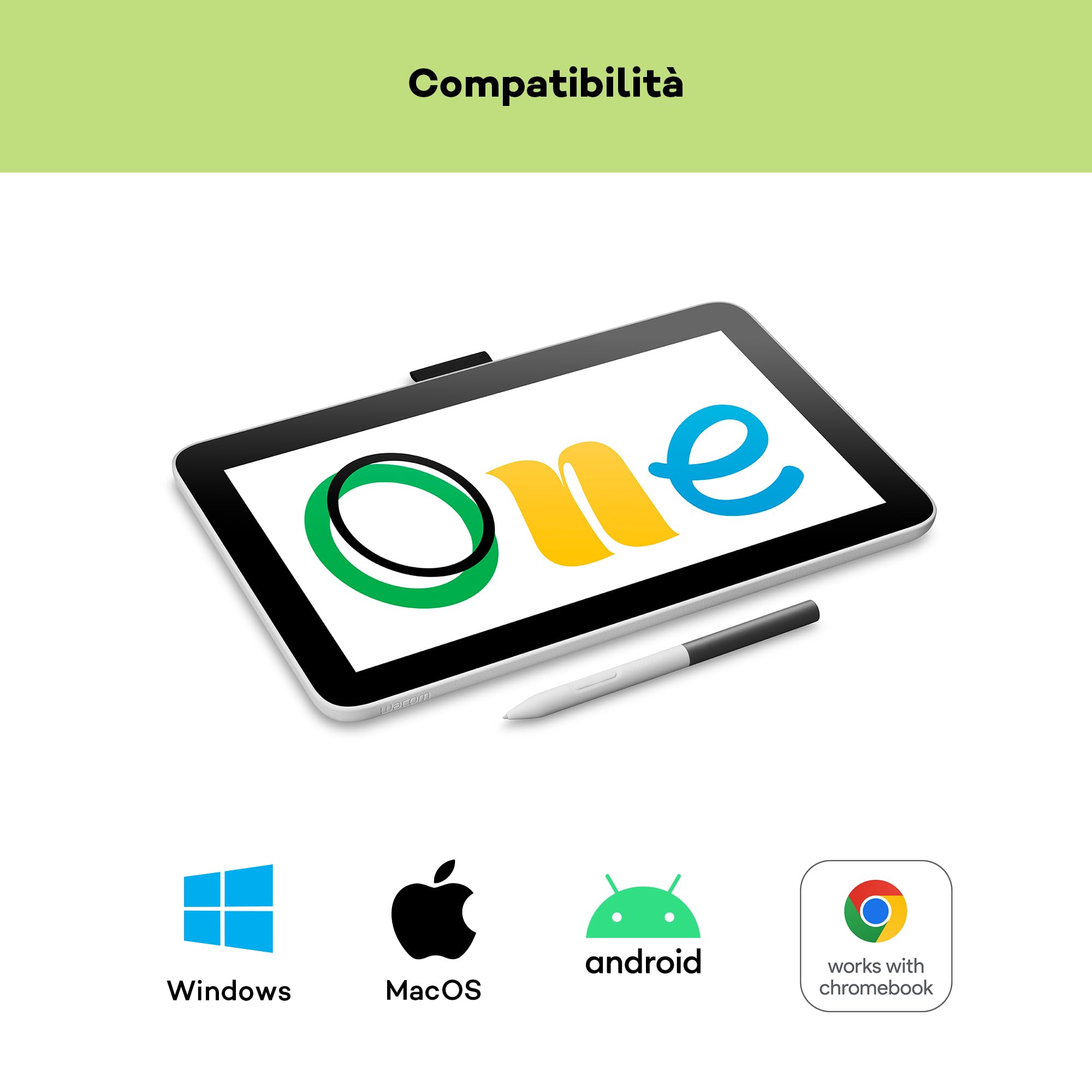 Tavoletta da disegno Wacom One 12 con schermo da 11,6", Full-HD 99% sRGB, inclusa penna EMR senza batteria, per Windows, Mac, Chromebook e Android. Ideale per creativi principianti