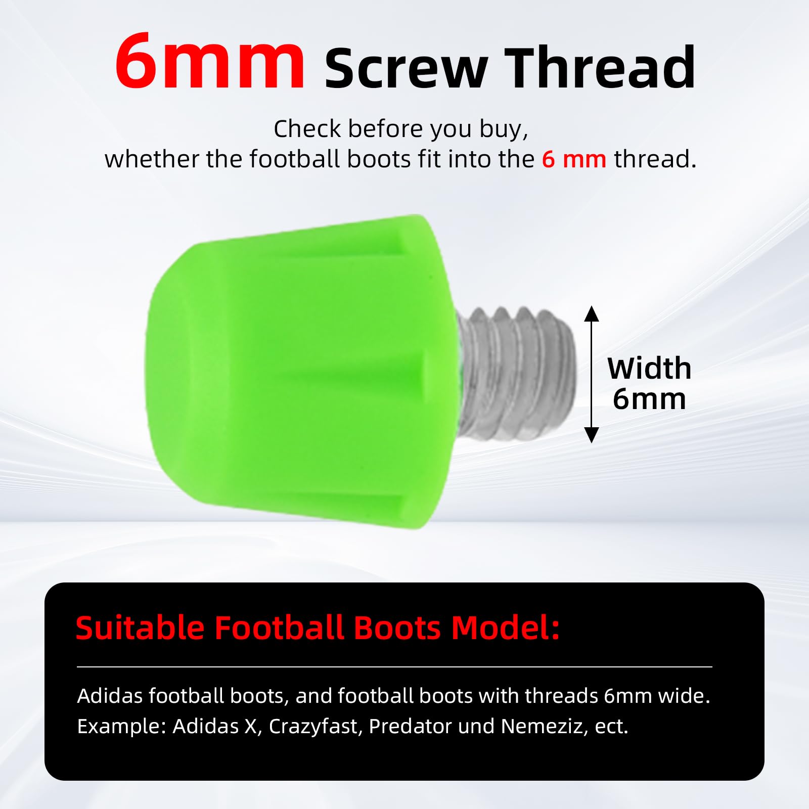 12 Pezzi Tacchetti Plastico Calcio, Compatibili con Adidas, M6-Gewinde, 8 x 8 mm e 4 x 11 mm, in Plastica, con Chiave