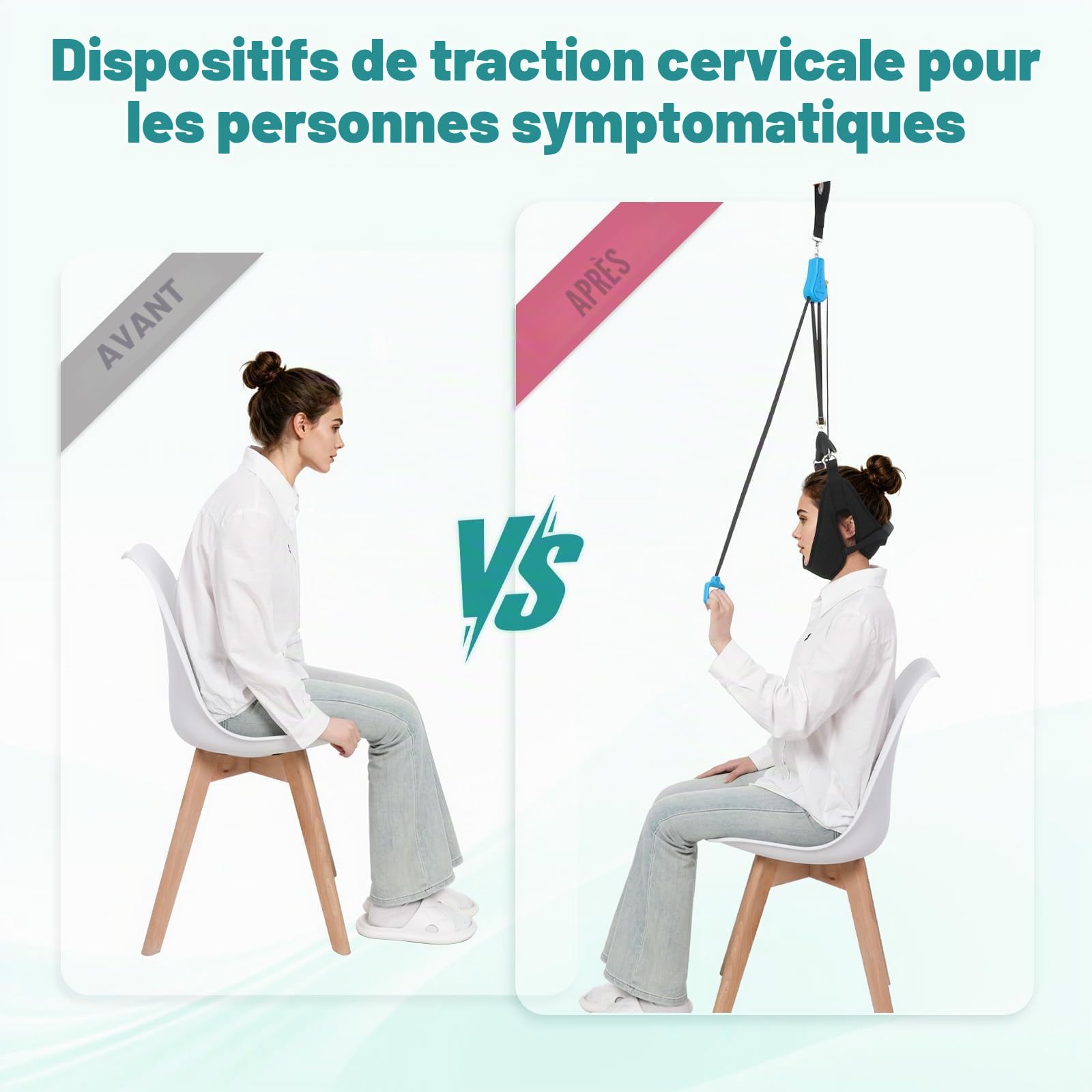 Appareil de traction cervicale, support de nuque portable sur la porte pour soulager les douleurs cervicales, soutien de la nuque pour soulager la colonne vertébrale