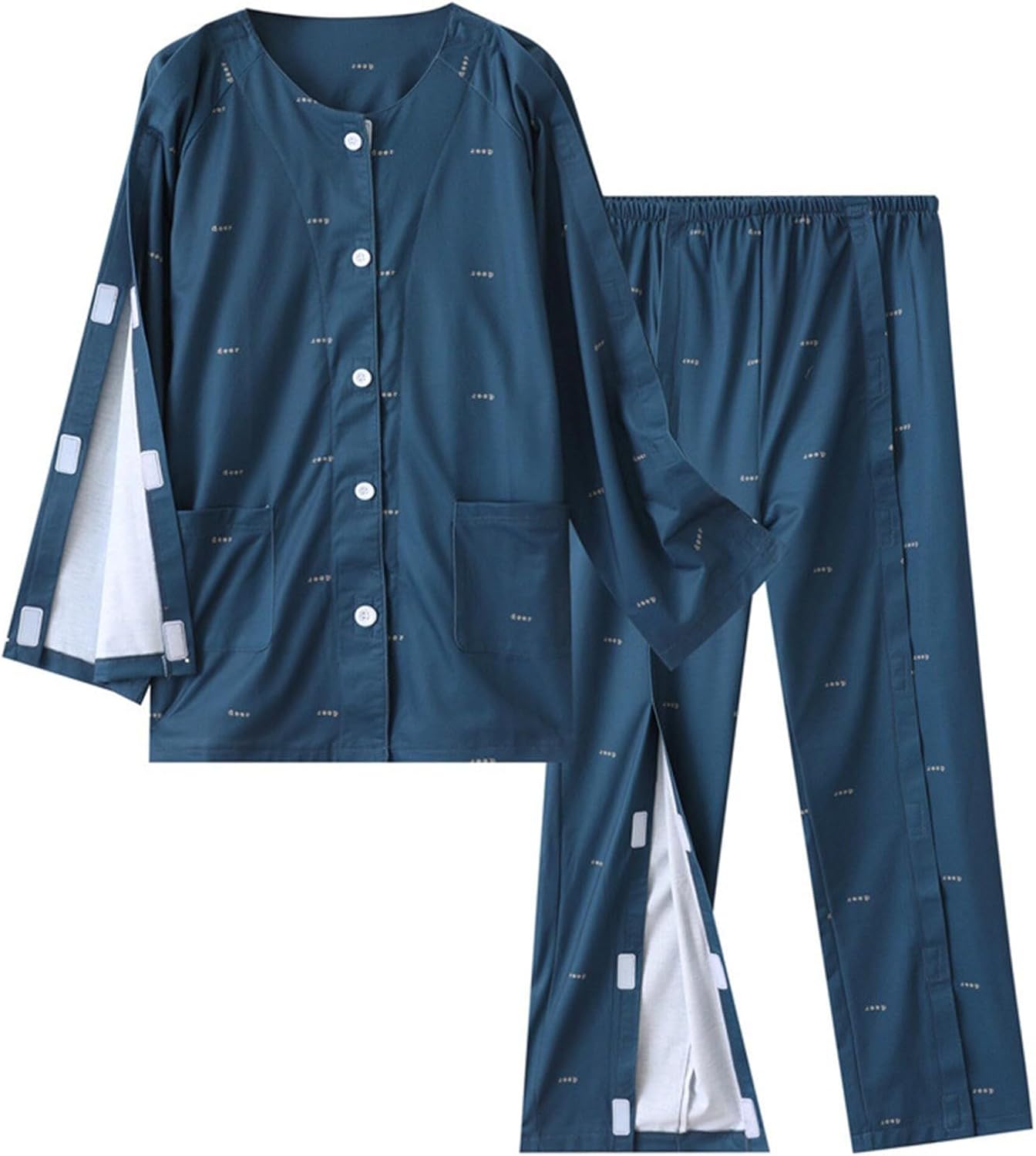 Men's Tear Suit Set 2 Side Full Open Bottom Sweatpants Loose Fit Casual Adaptive Post Recovery Pajama with Pockets
