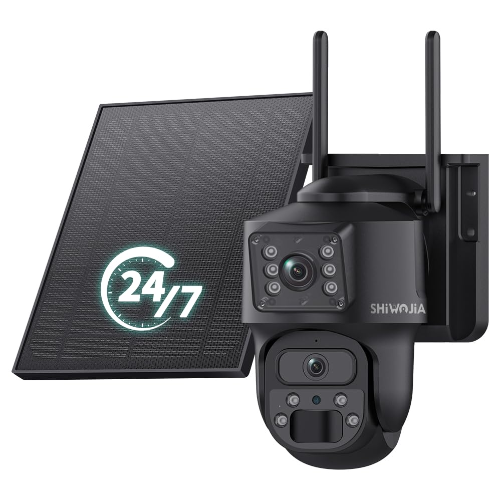 SHIWOJIA 24/7 Registrazione AOV Telecamera 4G da Esterno, Doppio Obiettivo, Allarmi PIR, Auto Tracking, Audio Bidirezionale, Tracciamento Automatico, IP66