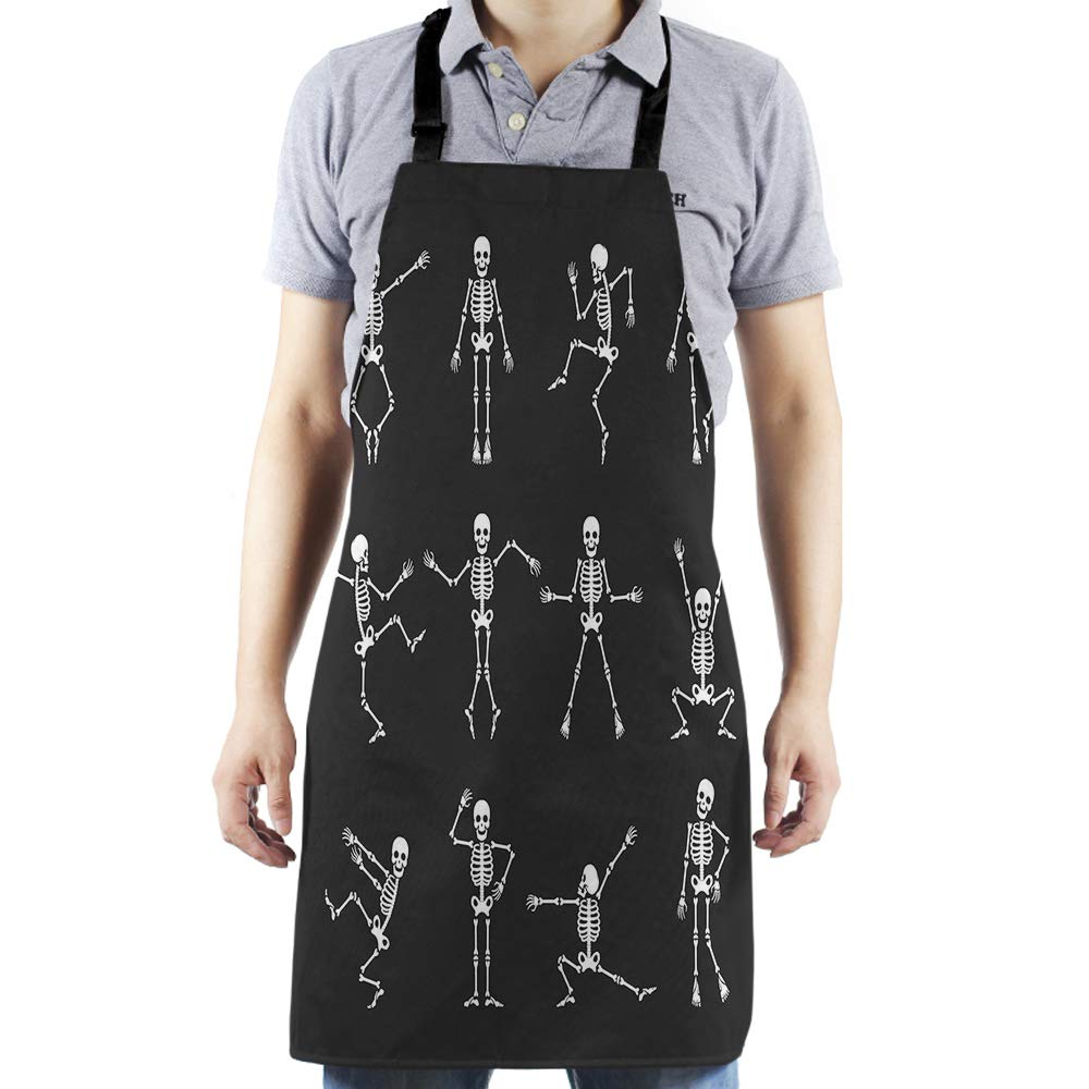 HGOD DESIGNS Skeleton Kitchen Apron,Funny Cartoon Dancing Skeleton Body Kitchen Aprons For Women Men For Cooking Gardening Adjustable Home Bibs,Adult Size