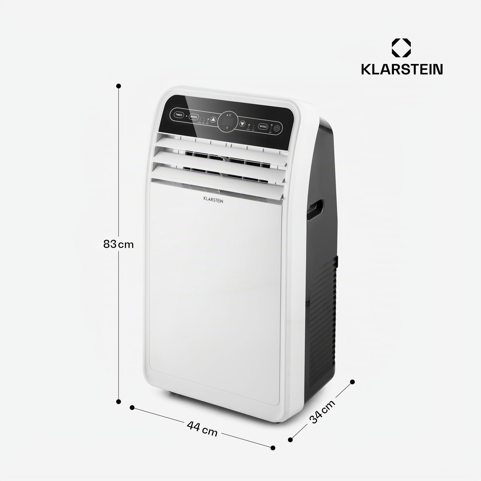 Klarstein Aire Acondicionado Portatil y Silencioso, 4 en 1 Enfriador de Aire para Casa, Modo Noche, Deshumidificador y Ventilador, Casas de Bajo Consumo, Mando a Distancia, 9,000 BTU
